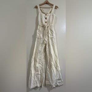 Fremont Sleeveless Cream Linen-Blend Wide Leg Jumpsuit with Tie Waist